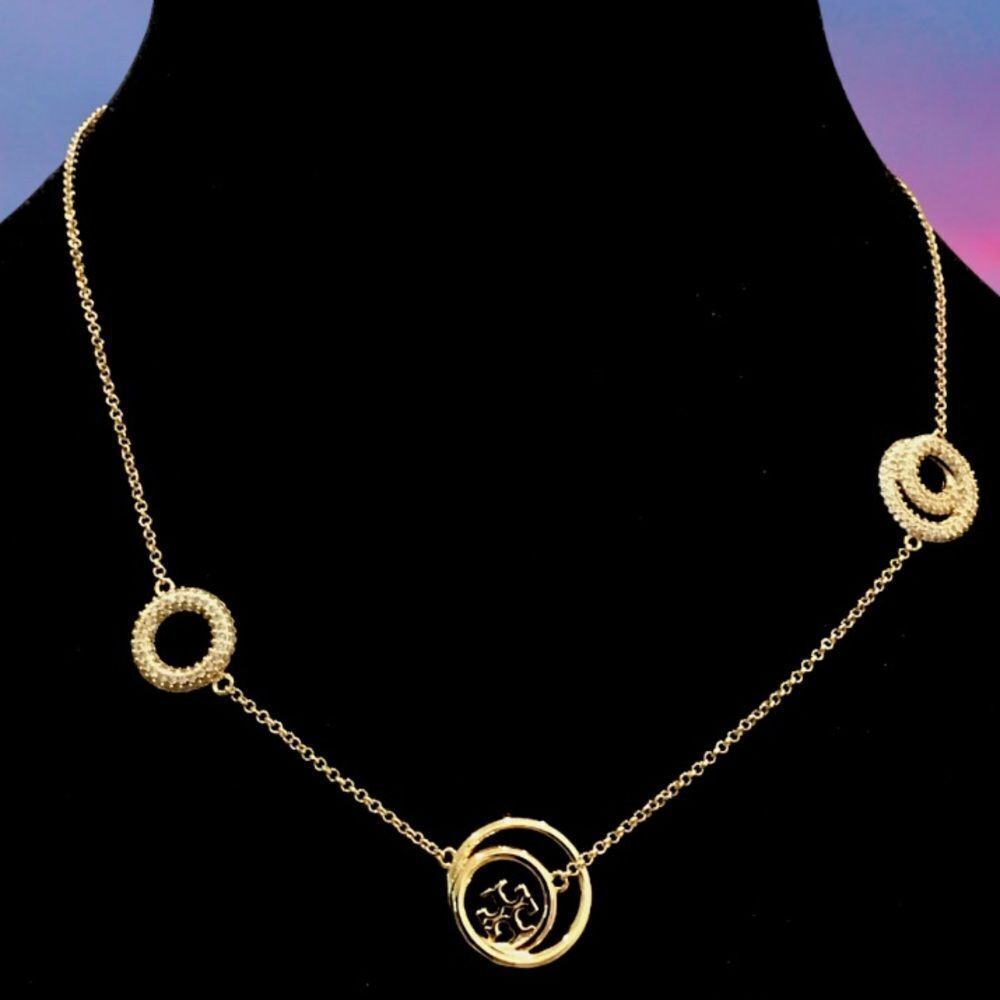 TORY BURCH MILLER DOUBLE CIRCLE PAVE NECKLACE